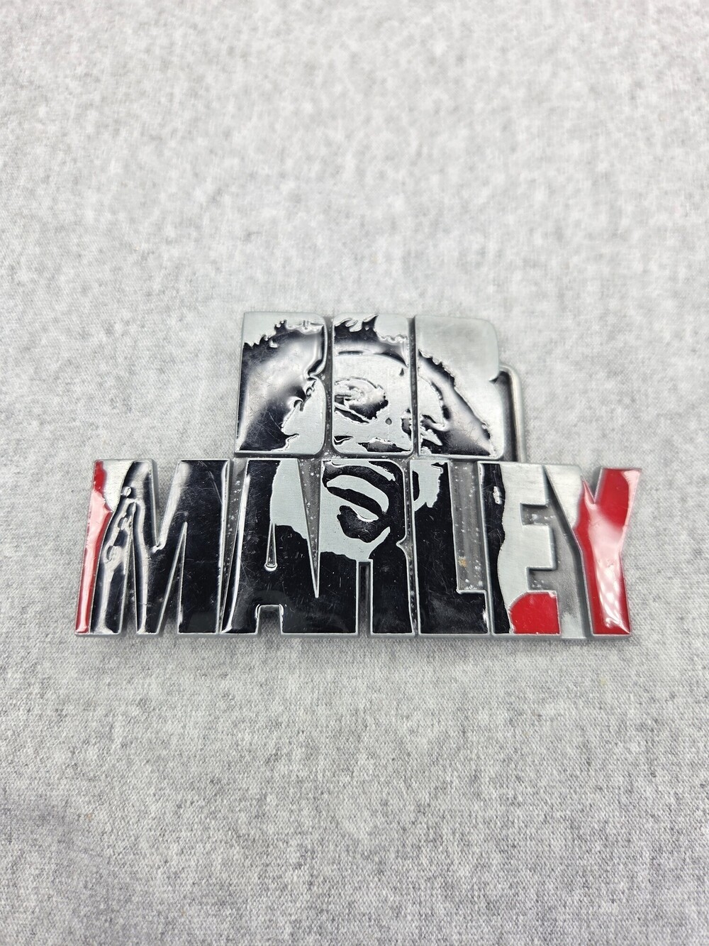 Vintage Bob Marley Belt Buckle Enamel Portrait Marley Lettering Large